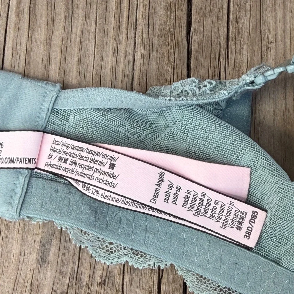 Victoria's Secret Dream Angels Push-Up Bra Womens‎ 38D Sage Green Lace Trim